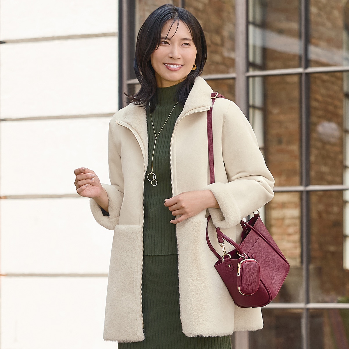 フェイクムートンスタンドカラーコート (04100) | ニトリネット【公式