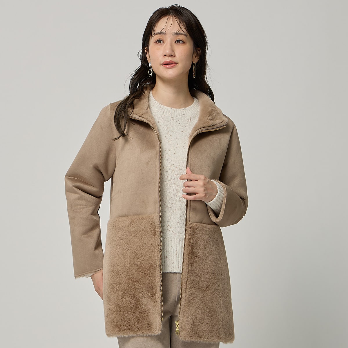 フェイクムートンスタンドカラーコート (04100) | ニトリネット【公式