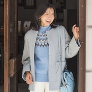 ウール混ノーカラーコート (04101)