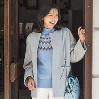 ウール混ノーカラーコート　(04101)