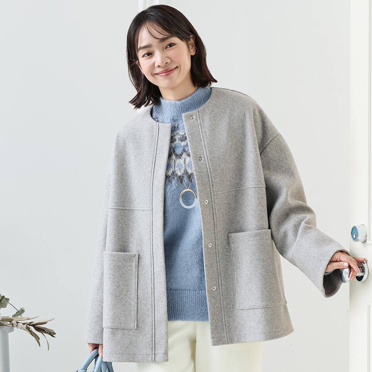 ウール混ノーカラーコート (04101) | ニトリネット【公式】 家具