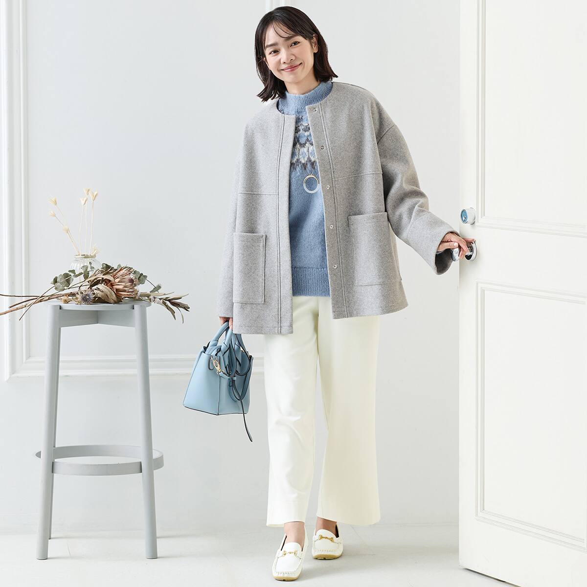 ウール混ノーカラーコート (04101) | ニトリネット【公式】 家具