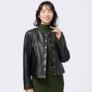 ストレッチレザー調スナップボタンブルゾン (14108)