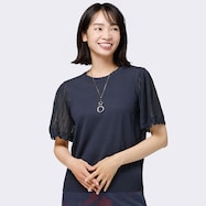 袖透かし編みニットプルオーバー (74108)