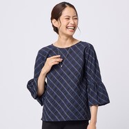 チェック柄表面変化バルーンスリーブブラウス　(54105)