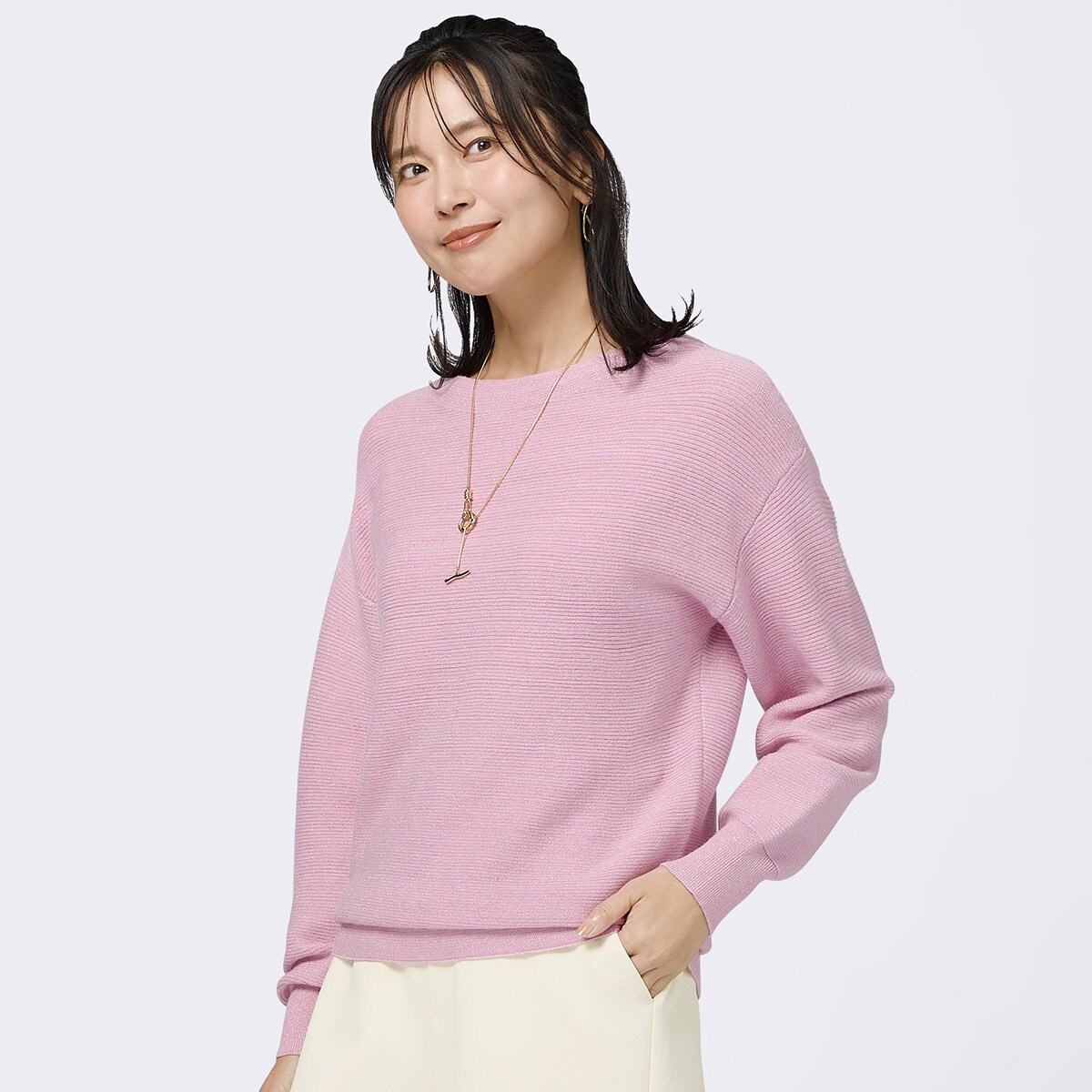 ラメ混ガーター編みニットプルオーバー (74112) | ニトリネット【公式