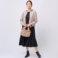 リボンモチーフ持ち手レザー調ショルダーバッグ (94125)