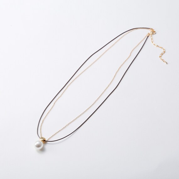 異素材チェーンアクリルパールネックレス (94117) 1枚目画像