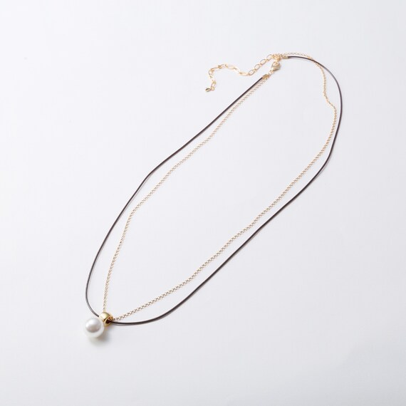 異素材チェーンアクリルパールネックレス (94117) 2枚目画像