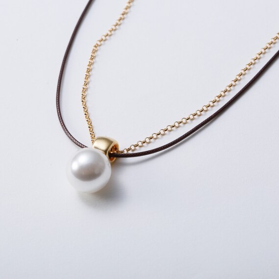 異素材チェーンアクリルパールネックレス (94117) 3枚目画像