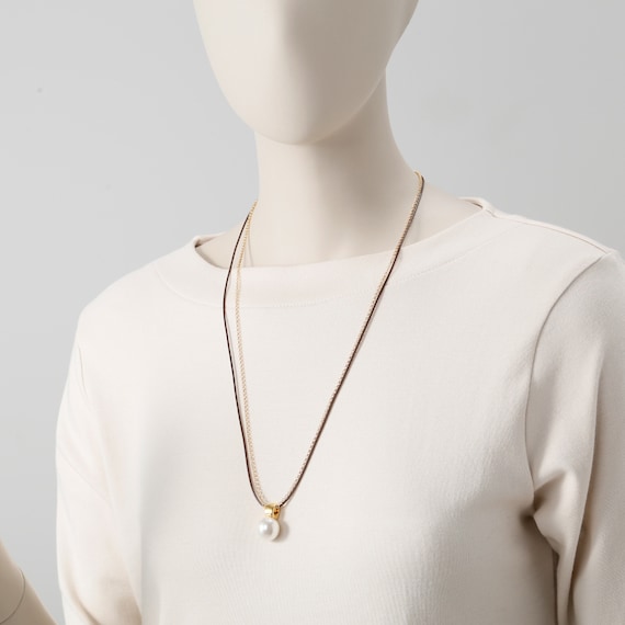 異素材チェーンアクリルパールネックレス (94117) 5枚目画像