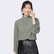モダン幾何柄プチハイネックブラウス (54112) (54114)