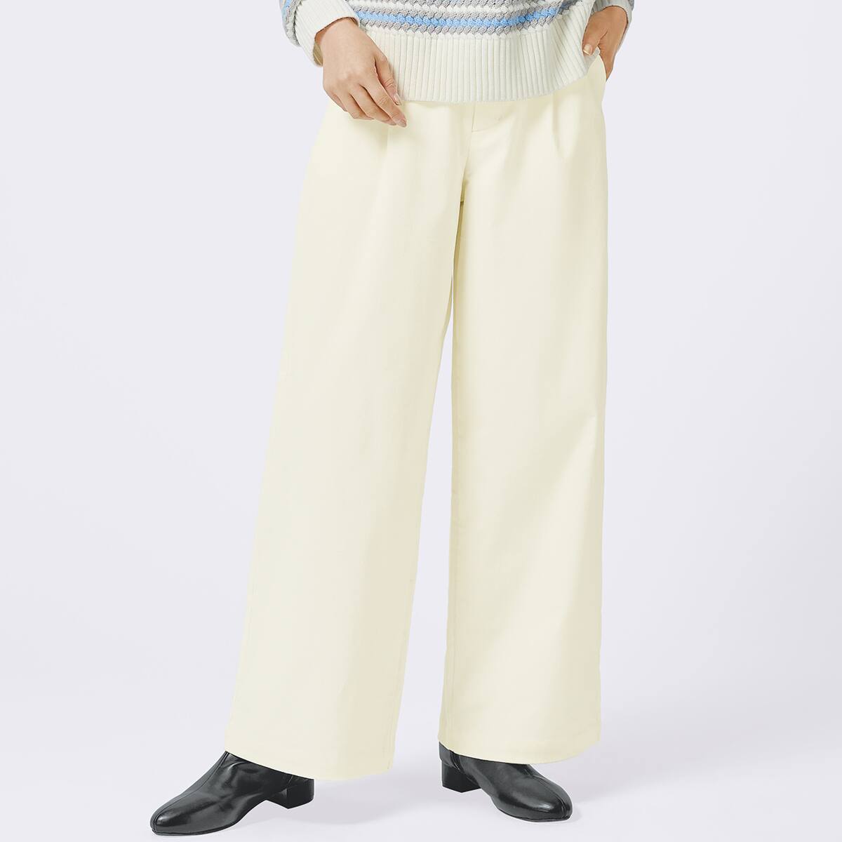 【ホワイト】全方向ストレッチ ニットコーデュロイキュロットパンツ <LADIES LINE> (LADIES) ストレッチコーデュロイセミワイドパンツ (24151) | ニトリネット
