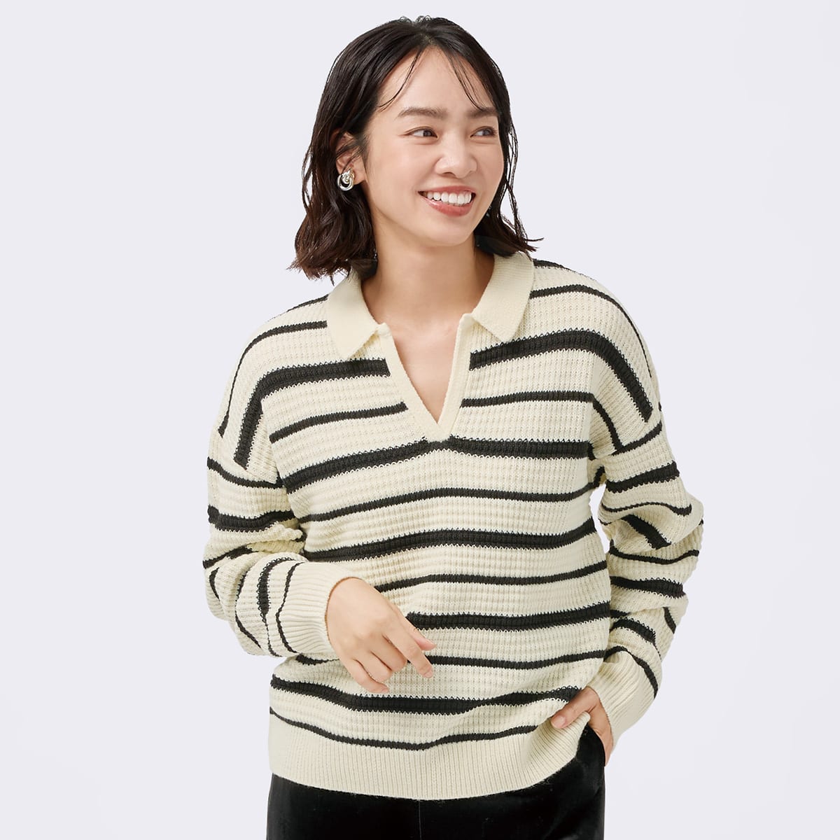 スキッパー襟ボーダーニットプルオーバー (74130) | ニトリネット