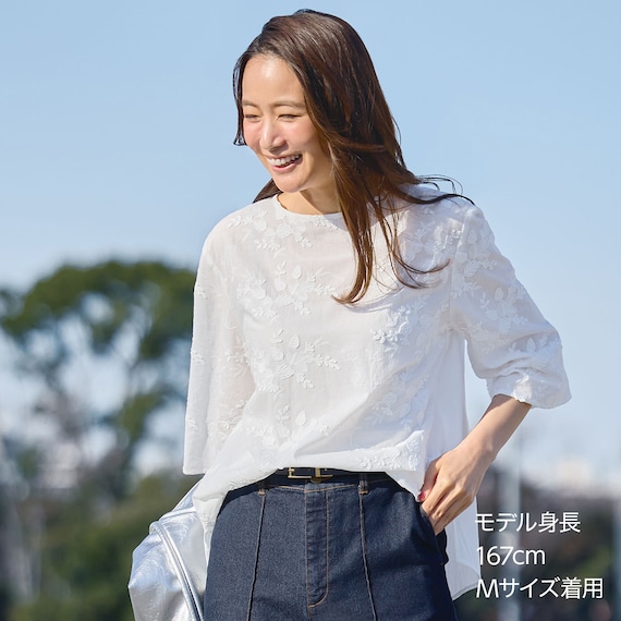 3D刺繍綿ローンブラウス (55105) 1枚目画像