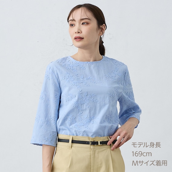 3D刺繍綿ローンブラウス (55105) 13枚目画像