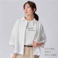 ３Ｄ刺繍綿ローン５分袖シャツ　(55106)