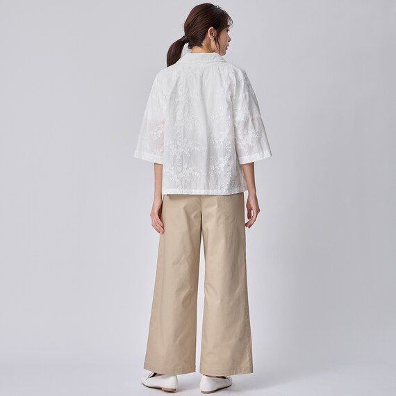 3D刺繍綿ローン5分袖シャツ (55106) 4枚目画像