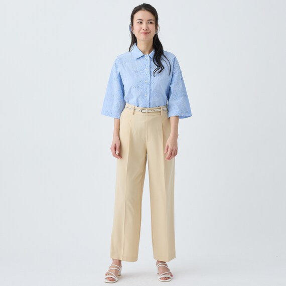 3D刺繍綿ローン5分袖シャツ (55106) 8枚目画像