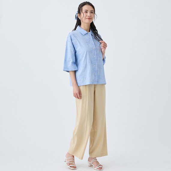 3D刺繍綿ローン5分袖シャツ (55106) 11枚目画像