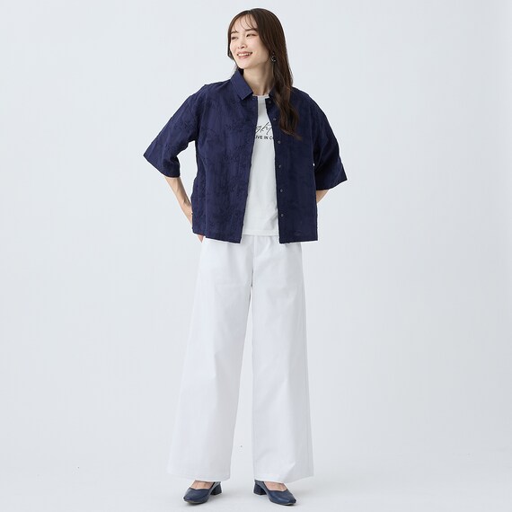 3D刺繍綿ローン5分袖シャツ (55106) 13枚目画像