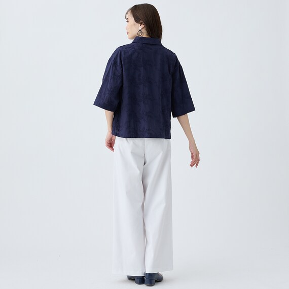 3D刺繍綿ローン5分袖シャツ (55106) 15枚目画像