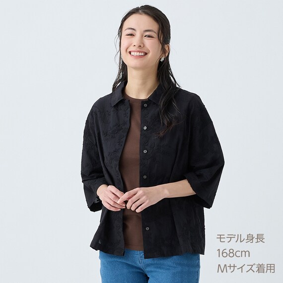 ３Ｄ刺繍綿ローン５分袖シャツ　(55106) 16枚目画像