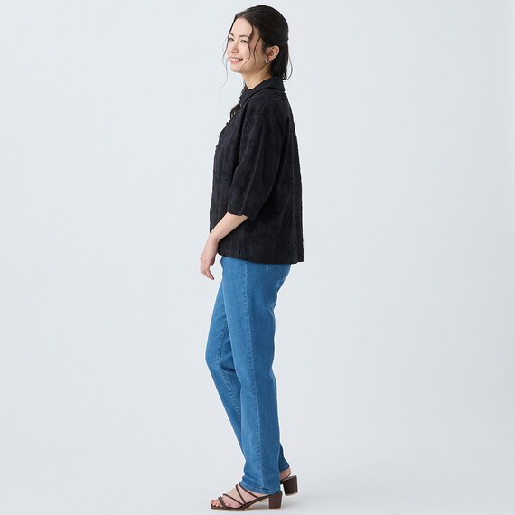 3D刺繍綿ローン5分袖シャツ (55106) 18枚目画像