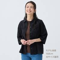 ３Ｄ刺繍綿ローン５分袖シャツ　(55106)