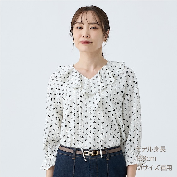 小紋柄ラッフル襟ブラウス (55107) 1枚目画像