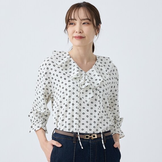 小紋柄ラッフル襟ブラウス　(55107) 3枚目画像