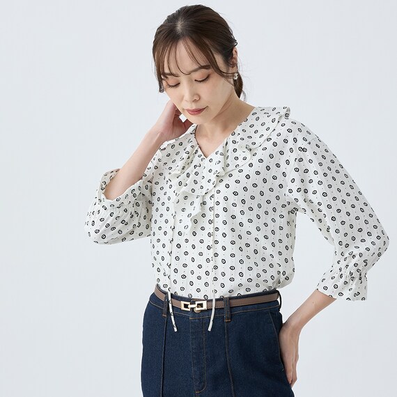 小紋柄ラッフル襟ブラウス　(55107) 4枚目画像