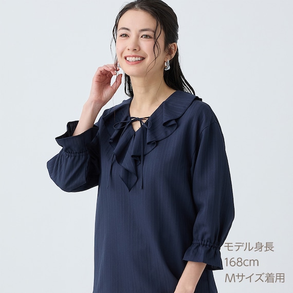 小紋柄ラッフル襟ブラウス (55107) 12枚目画像