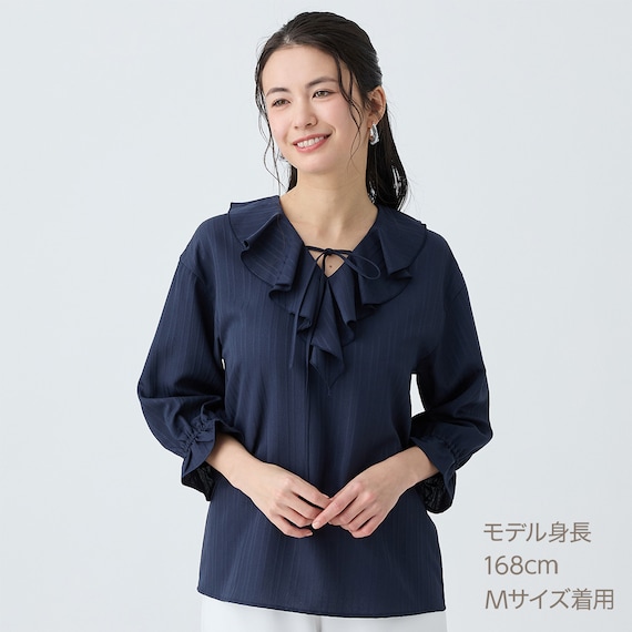 小紋柄ラッフル襟ブラウス (55107) 13枚目画像