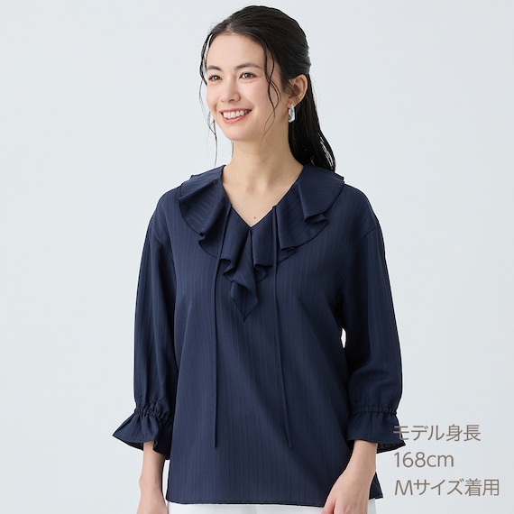 小紋柄ラッフル襟ブラウス (55107) 14枚目画像