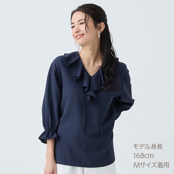 小紋柄ラッフル襟ブラウス (55107) 15枚目画像