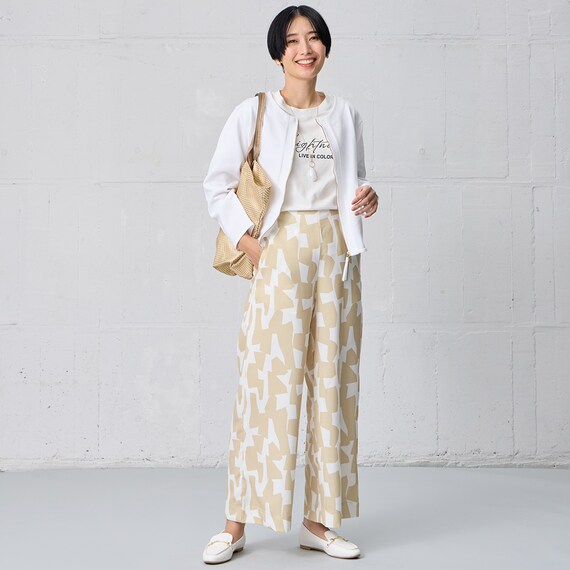 麻調セミワイドプリントパンツショート丈　(25116) 3枚目画像