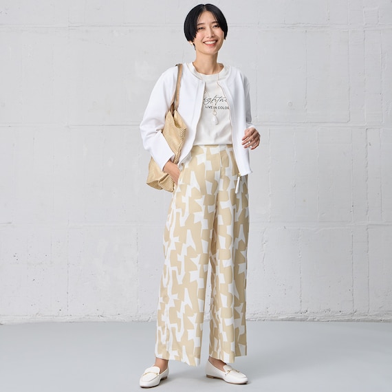 麻調セミワイドプリントパンツショート丈 (25116) 3枚目画像