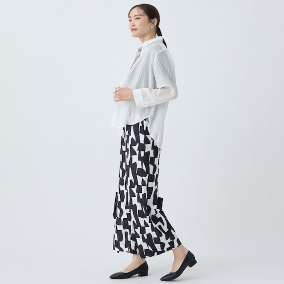 麻調セミワイドプリントパンツショート丈 (25116) 8枚目画像