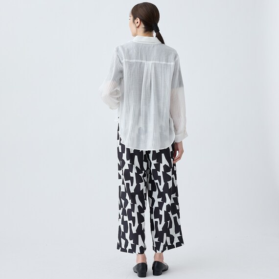 麻調セミワイドプリントパンツショート丈　(25116) 9枚目画像