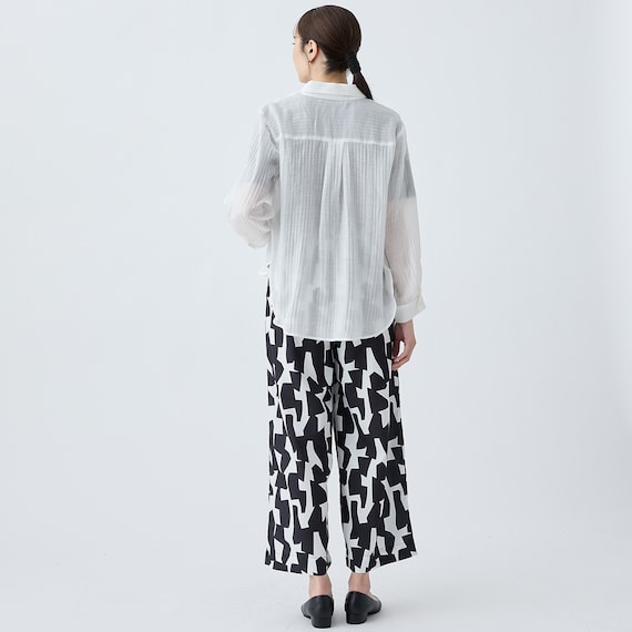 麻調セミワイドプリントパンツショート丈 (25116) 9枚目画像