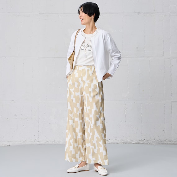 麻調セミワイドプリントパンツショート丈 (25116) 6枚目画像