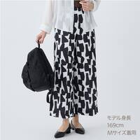 麻調セミワイドプリントパンツショート丈　(25116)