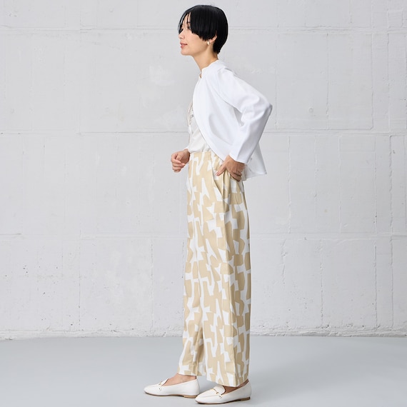 麻調セミワイドプリントパンツレギュラー丈 (25117) 4枚目画像