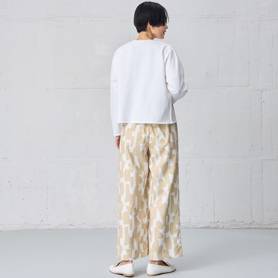 麻調セミワイドプリントパンツレギュラー丈　(25117) 5枚目画像
