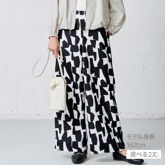 麻調セミワイドプリントパンツレギュラー丈 (25117) 1枚目画像