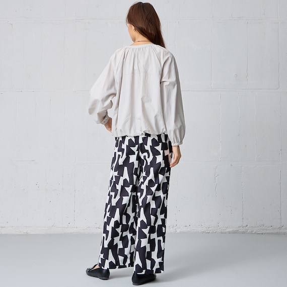 麻調セミワイドプリントパンツレギュラー丈 (25117) 4枚目画像