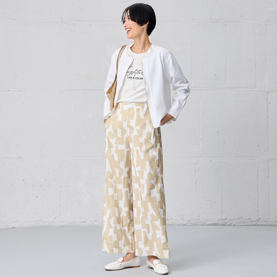 麻調セミワイドプリントパンツレギュラー丈　(25117) 6枚目画像