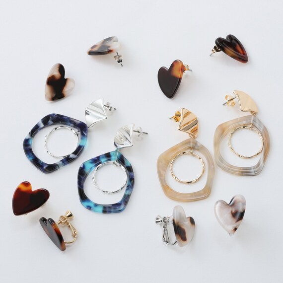 べっ甲柄ハートピアス　(95134) 4枚目画像