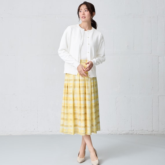 かすりチェック柄フレアスカート (35106) 5枚目画像